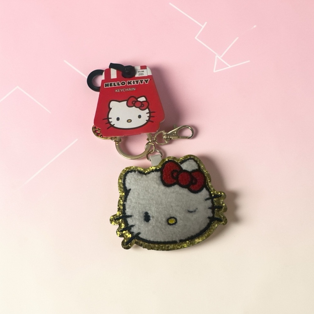 Sanrio Hello Kitty White and Red Glitter Outline Keychain - Picture 2 of 2